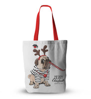 Canvas Christmas Pug Print Tote Bags
