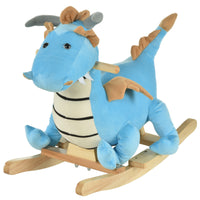 Wooden Dinosaur Rocking Horse, Realistic Sounds,  Prehistoric Child Ride-On Toy, Blue, For 18-36 Months
