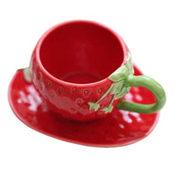 Hand Painted Ceramic Strawberry Coffee Cup & Saucer Set
