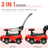 Kids 3 In 1 Push Car Ride-On Stroller Sliding Walking Toy With Horn Music Light Secure Bar For Boys Girls 1-3 Years Old Red