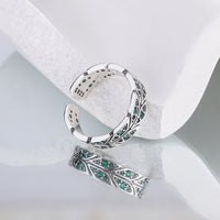 S925 Sterling Silver Ring Peacock Tail Antique Retro Inlaid Green Zirconium
