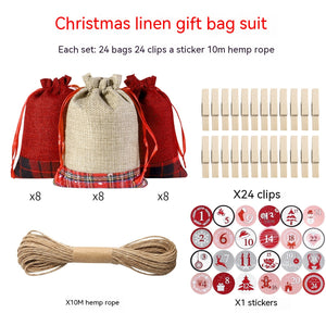 Christmas Countdown Gift Linen Christmas Candy Packaging Bag Set