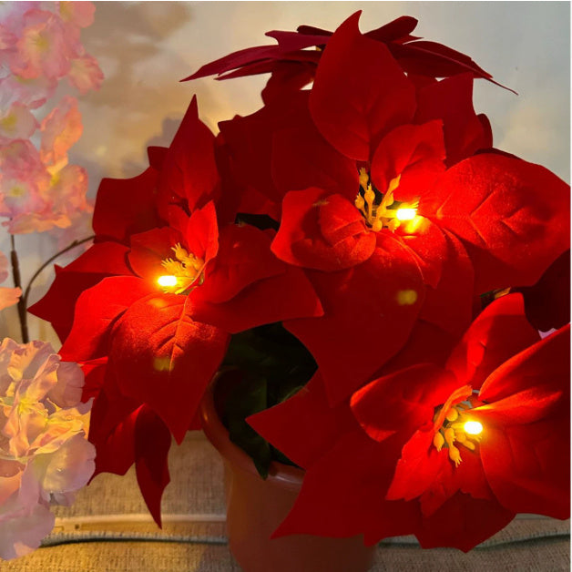 Red Poinsettia Garland String Lights