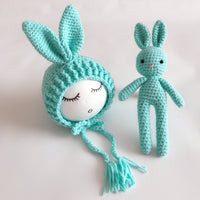 Photography Clothing Newborn Handmade Wool Bunny Doll Long Cap With Ears
