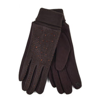 Rhinestone Studded Touch Screen Brown Winter Gloves