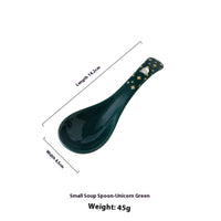 Dark Green Underglaze Porcelain Spoon Household Japanese Style Tableware Peacock Green Ceramic Small Spoon
