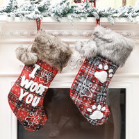 I Woof You Plaid Fur Collar Dog Christmas Stocking
