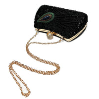 Beaded Peacock Feather Large Pearl Rhinestone Handbag
