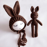 Photography Clothing Newborn Handmade Wool Bunny Doll Long Cap With Ears
