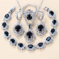Elegant Cubic Zirconia Jewelry Set Earrings Pendant Necklace Bracelet Ring Gift 4 PCs Set