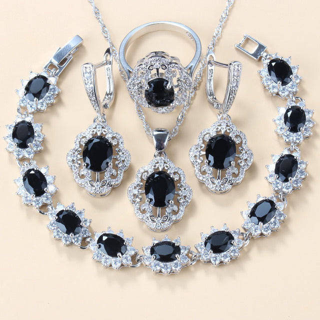 Elegant Cubic Zirconia Jewelry Set Earrings Pendant Necklace Bracelet Ring Gift 4 PCs Set