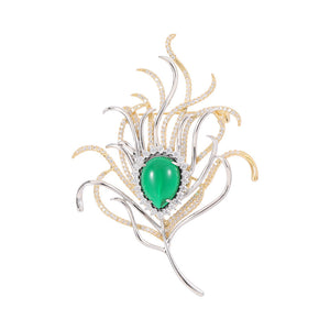 Emerald Two-color Electroplated Zircon Set Peacock Feather Brooch