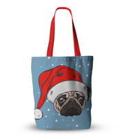 Canvas Christmas Pug Print Tote Bags
