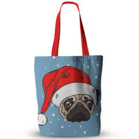 Canvas Christmas Pug Print Tote Bags