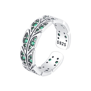S925 Sterling Silver Ring Peacock Tail Antique Retro Inlaid Green Zirconium