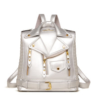 Soft Leather Textured Motorcycle Jacket Trendy Backpack
