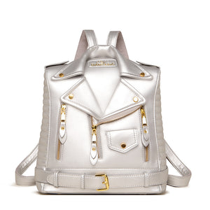 Soft Leather Textured Motorcycle Jacket Trendy Backpack