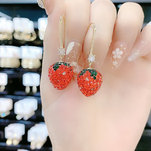 Red Strawberry Long Thin Fashion Earrings