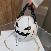 Halloween Cartoon Pumpkin Ball Handbags With Chain Personality Creative Funny Shoulder Bags For Kids Women
