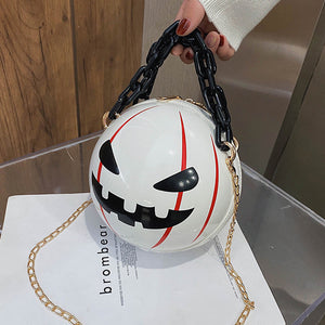 Halloween Cartoon Pumpkin Ball Handbags With Chain Personality Creative Funny Shoulder Bags For Kids Women