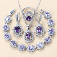 Elegant Cubic Zirconia Jewelry Set Earrings Pendant Necklace Bracelet Ring Gift 4 PCs Set
