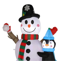 6ft With 3 Penguins, 4 Light Strings, 1 Colorful Rotating Light, Inflatable, Garden Snowman Decoration
