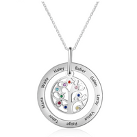 Personalized Family Tree Pendant Necklace with Birthstones