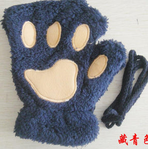 Winter Lovely Half Cover Paw Bear Cat Claw Gloves Short Finger
