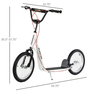 Toddler Scooter, White, Adjustable Handlebar, Kick Scooter For Kids 5,Dual Brakes, Inflatable Wheels