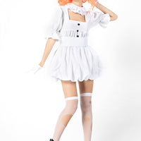 Disfraz de payaso y muñeca fantasma de Halloween, vestido blanco