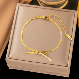 Bowknot Snake Chain Choker Necklace, Long Earrings, & Bracelet