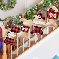 Buffalo Plaid Burlap Fish Dog Bone Christmas Stockings
