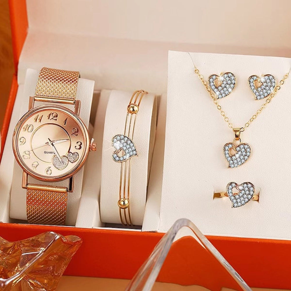 Love Plastic Mesh Bag Peach Heart Jewelry Set Women's Five-piece Set