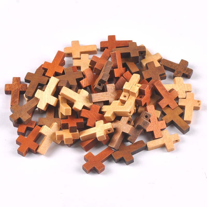 Cuentas de cruz de madera (50 piezas)
