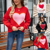 Round Neck Love Sweater Pullover Plus Size Peach Heart Sweater