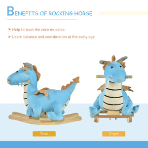 Wooden Dinosaur Rocking Horse, Realistic Sounds,  Prehistoric Child Ride-On Toy, Blue, For 18-36 Months