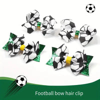 Soccer-Themed Hair Bow Clip with Glitter Accents
