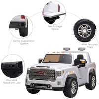 12V Battery Kids GMC Sierra HD Ride On Toy With Remote Control, Bright Headlights & Working Suspension - White