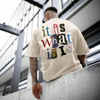 Mens Letter-Print Vintage Oversized T-Shirt
