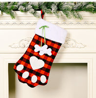 Christmas Decoration Red And Black Plaid Dog Paw Stockings
