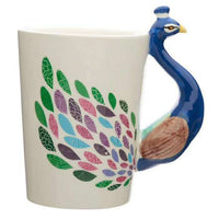 Painted Ceramic Cup Crown Peacock Handle
