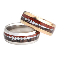 Stainless Steel Wood Grain Arrow Inlaid Ring (Mens)