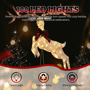 5FT Lighted Jumping Reindeer Christmas Decorations, Pre-lit Holiday Decor With Warm White LED Lights For Xmas Outdoor Indoor Decor Lighted Holiday Displays