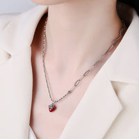 S925 Sterling Silver Vintage Cute Colorful Strawberry Pendant Necklace
