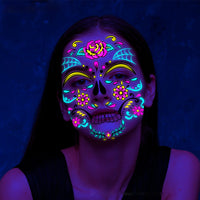 Autocollants de tatouage de visage de néon de jour de crâne de sucre