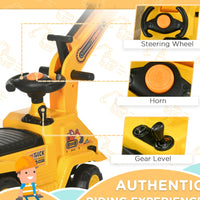 3-in-1 Ride On Excavator Digger Scooter & Pulling Cart, Construction Pretend Play Toy For Kids