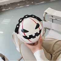 Halloween Cartoon Pumpkin Ball Handbags With Chain Personality Creative Funny Shoulder Bags For Kids Women
