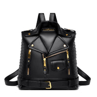 Soft Leather Textured Motorcycle Jacket Trendy Backpack
