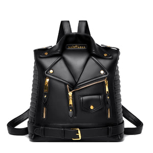 Soft Leather Textured Motorcycle Jacket Trendy Backpack