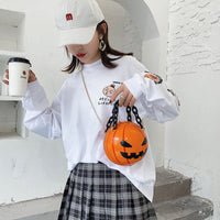 Halloween Cartoon Pumpkin Ball Handbags With Chain Personality Creative Funny Shoulder Bags For Kids Women
